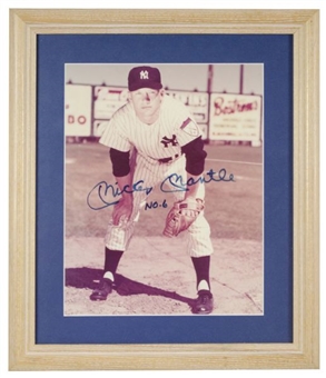 Mickey Mantle Autographed Rookie Framed 8x10 Photo Inscribed "No.6"